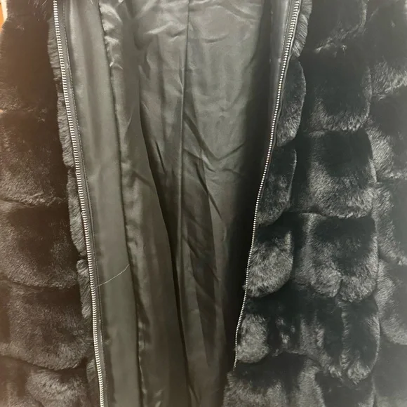 Calvin Klein Black Hooded Faux Fur Jacket - Picture 9 of 10